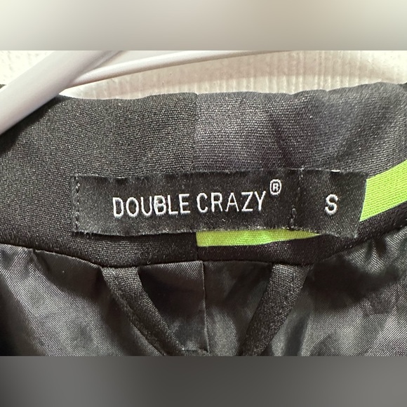 Womens Double Crazy Blazer Jacket Square Pattern Waist Fitted Black/Green Sz S - Picture 6 of 8